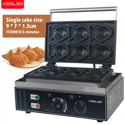 XEOLEO Fish Waffle Machine Taiyaki Machine Fish Waffle Baker 6 Molds Taiyaki Fish Shaped Waffle Pan Maker Machine Non-stick