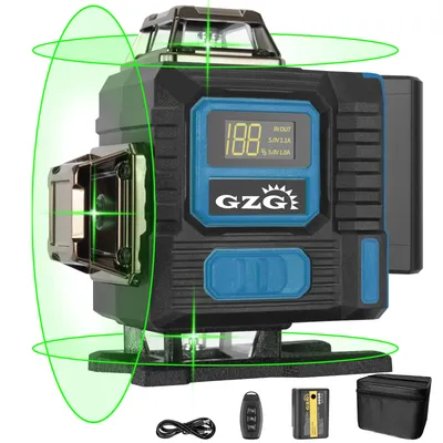 GZG 16-Line 4D Laser Level - Yellow and Black, Rechargeable 18650 Battery, USB Charging, Ideal for Construction