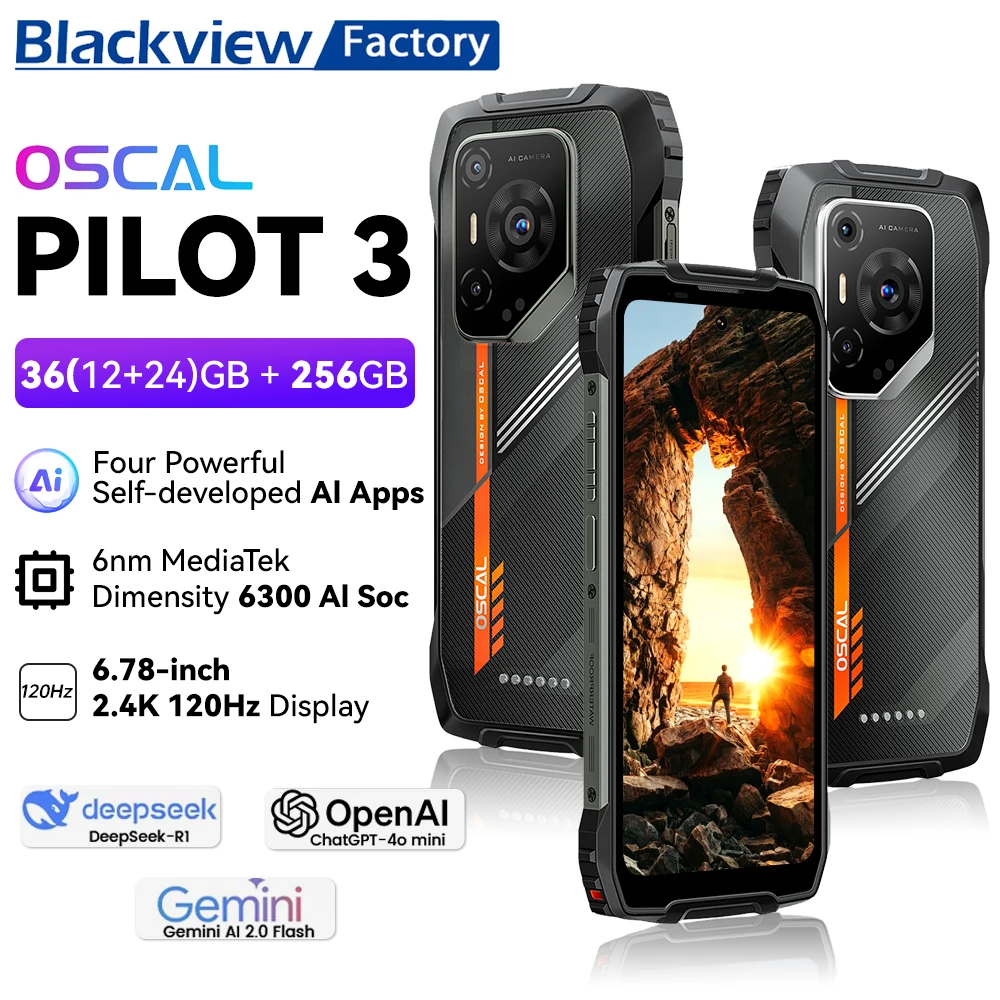 2025 Blackview OSCAL PILOT 3 Rugged Phone MTK 6300 12GB+256GB Telephone Portable 6.78