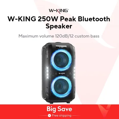 W-KING 250W PEAK Large Bluetooth Speaker Loudest/Massive 120dB/12 Custom Bass, V5.3 Big Party Boombox Portable Speaker Wireless
