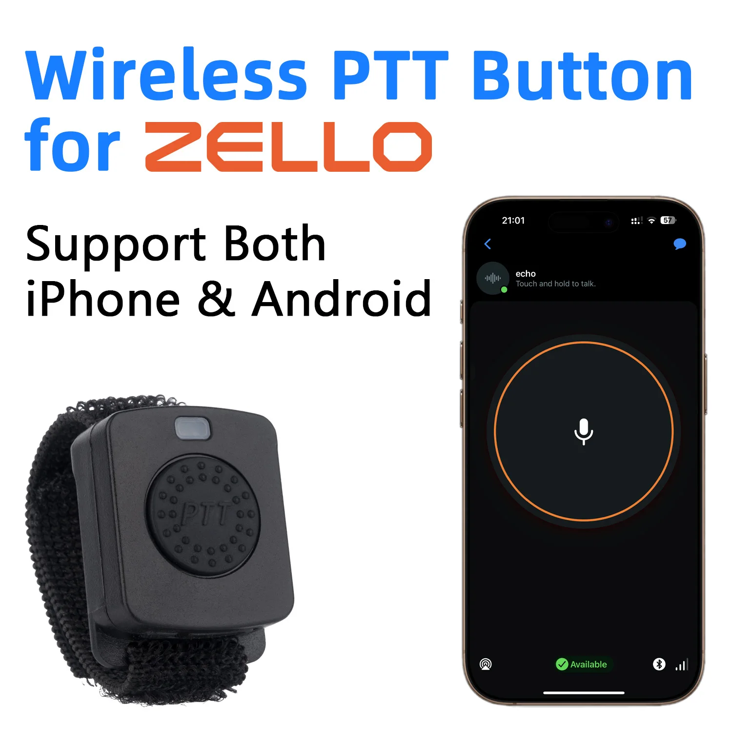 Rechargeable Zello Wireless PTT Button (Velcro Strap Style)
