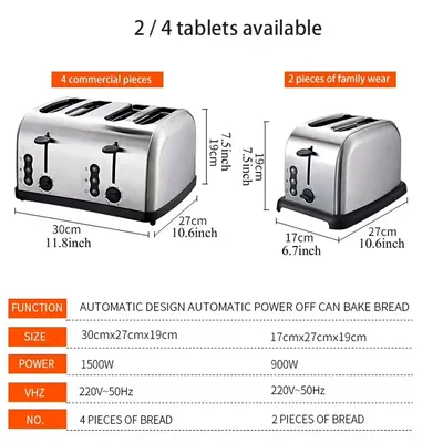 Stainless Steel Electric Toaster Household Automatic Baking Bread Maker Breakfast Machine Toast Sandwich Grill Pancake