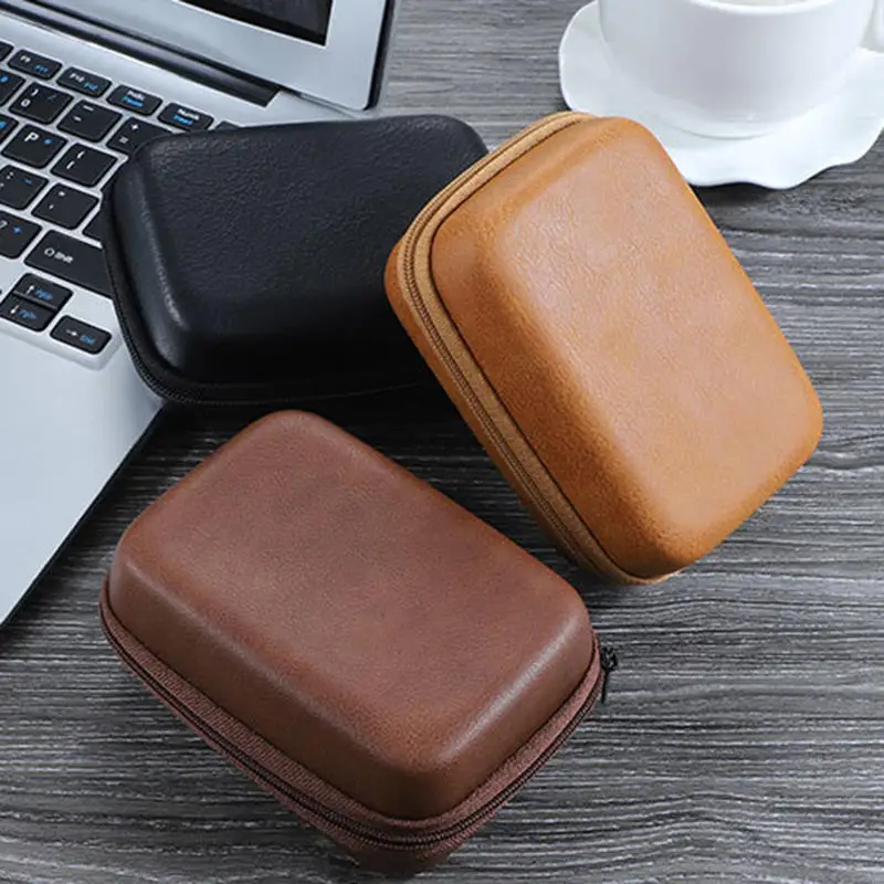 Organizzatore portatile per cavi dati USB Borsa portaoggetti per auricolari in pelle Cuffie per custodia protettiva Mini custodia rigida con cerniera