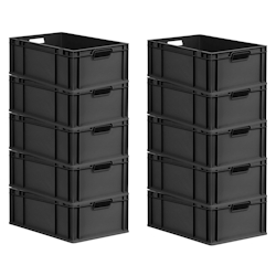 PROREGAL SparSet 10x Eurobox NextGen Grip, HxBxT 22x40x60cm, 44 Liter, Griffe offen, Schwarz, Eurobehälter, Transportbehälter Image
