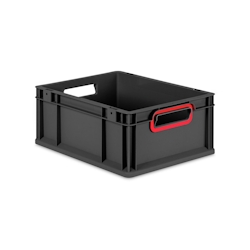 Proregal Eurobox NextGen Color, HxBxT 17x30x40cm, 16 Liter, Griffe rot offen, Schwarz, Eurobehälter, Transportbehälter Image