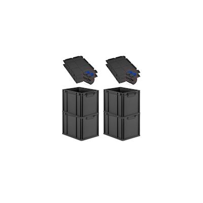 PROREGAL SuperSparSet 4x Eurobox NextGen Grip mit Scharnierdeckel & blauen Verschlüssen, HxBxT 32x30x40cm, 30L, Schwarz, Griffe zu, Eurobehälter Image
