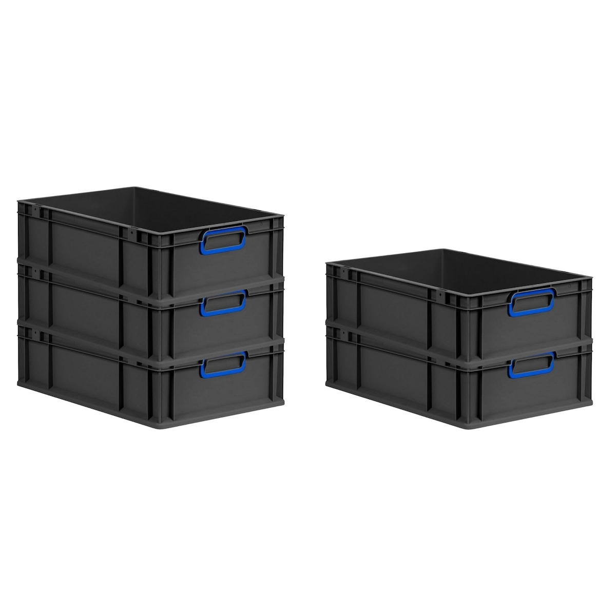 PROREGAL SuperSparSet 5x Eurobox NextGen Color, HxBxT 17x40x60cm, 34 Liter, Griffe blau zu, Schwarz, Eurobehälter, Transportbehälter Image