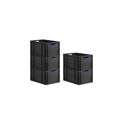 PROREGAL SparSet 5x Eurobox NextGen Color, HxBxT 32x40x60cm, 65 Liter, Griffe blau offen, Schwarz, Eurobehälter, Transportbehälter Image