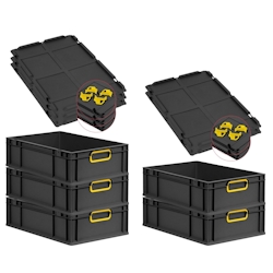 PROREGAL SuperSparSet 5x Eurobox NextGen Color mit Auflagedeckel & Verschlüsse, HxBxT 17x40x60cm, 34L, Schwarz, Griffe gelb zu, Eurobehälter Image