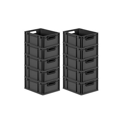 PROREGAL SuperSparSet 10x Eurobox NextGen Color, HxBxT 17x30x40cm, 16 Liter, Griffe schwarz offen, Schwarz, Eurobehälter, Transportbehälter Image