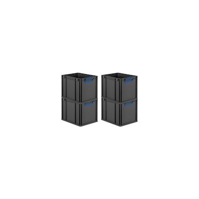 PROREGAL SuperSparSet 4x Eurobox NextGen Color, HxBxT 32x30x40cm, 30 Liter, Griffe blau zu, Schwarz, Eurobehälter, Transportbehälter Image