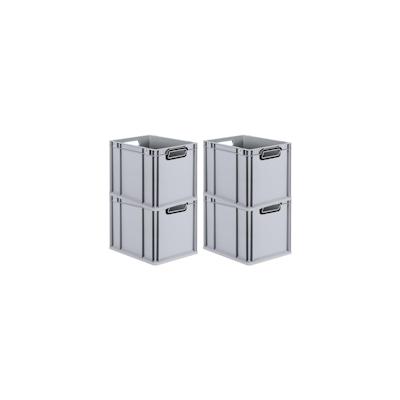 PROREGAL SuperSparSet 4x Eurobox NextGen Color, HxBxT 32x30x40cm, 30 Liter, Griffe schwarz offen, Grau, Eurobehälter, Transportbehälter Image