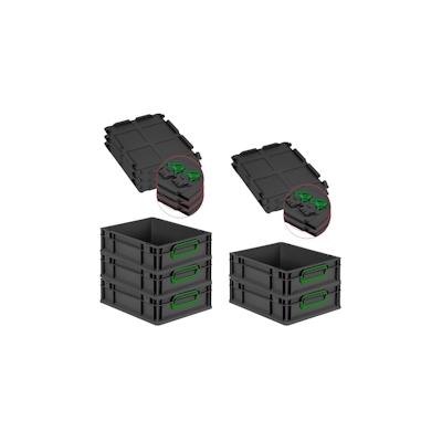 PROREGAL SuperSparSet 5x Eurobox NextGen Color mit Scharnierdeckel & Verschlüssen, HxBxT 12x30x40cm, 11L, Schwarz, Griffe grün zu, Eurobehälter Image