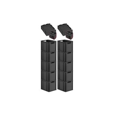 PROREGAL SuperSparSet 10x Eurobox NextGen Color mit Scharnierdeckel & Verschlüssen, HxBxT 32x30x40cm, 30L, Schwarz, Griffe schwarz offen, Eurobehälter Image