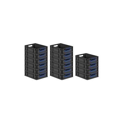 PROREGAL SuperSparSet 16x Eurobox NextGen Color, HxBxT 12x30x40cm, 11 Liter, Griffe blau offen, Schwarz, Eurobehälter, Transportbehälter Image