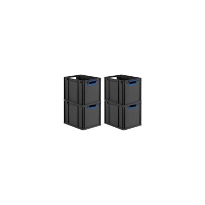 PROREGAL SuperSparSet 4x Eurobox NextGen Color, HxBxT 32x30x40cm, 30 Liter, Griffe blau offen, Schwarz, Eurobehälter, Transportbehälter Image