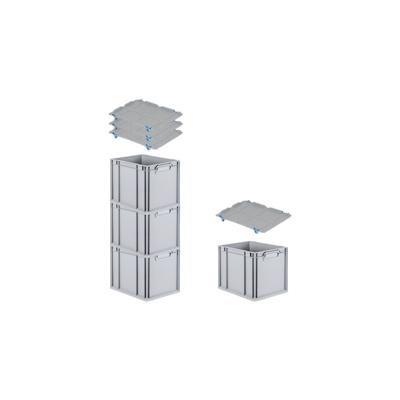 PROREGAL SuperSparSet 4x Eurobox NextGen Grip mit Auflagedeckel & 4 blauen Verschlüssen, HxBxT 32x30x40cm, 30L, Grau, Griffe zu, Eurobehälter Image