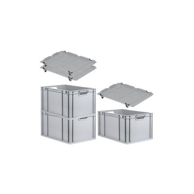 PROREGAL SuperSparSet 3x Eurobox NextGen Grip mit Auflagedeckel & 4 schwarzen Verschlüssen, HxBxT 32x40x60cm, 65L, Grau, Griffe offen, Eurobehälter Image