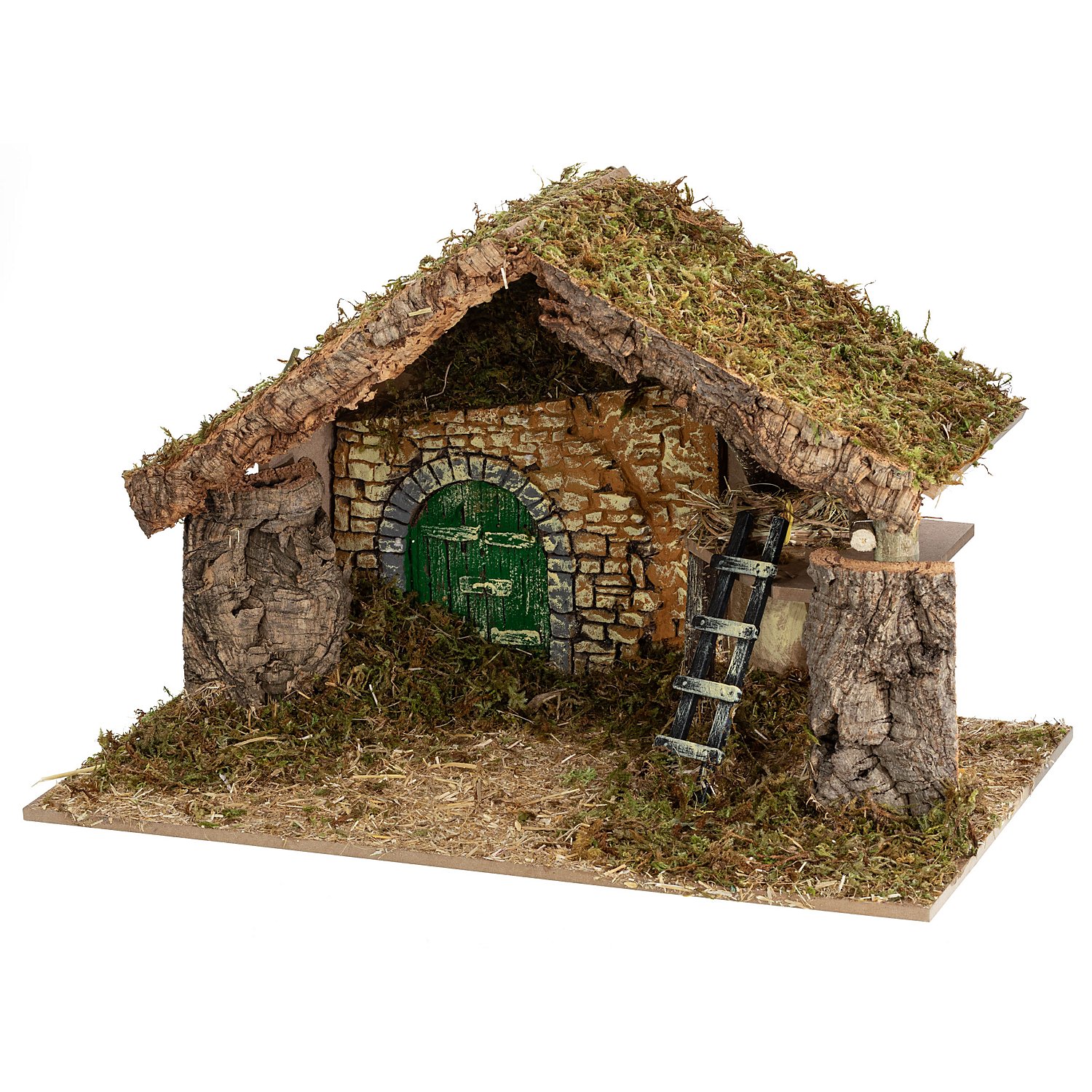 Crèche en bois et mousse, 49 x 28 x 33 cm