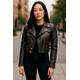 Infinity Leather Womens Vintage Black Cropped Brando Biker Jacket-durban - Black/brown Lamb Leather - Size 20 UK