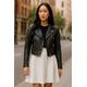 Infinity Leather Womens Black Cropped Brando Biker Jacket-durban Lamb Leather - Size 16 UK | Infinity Leather Sale | Discount Designer Brands