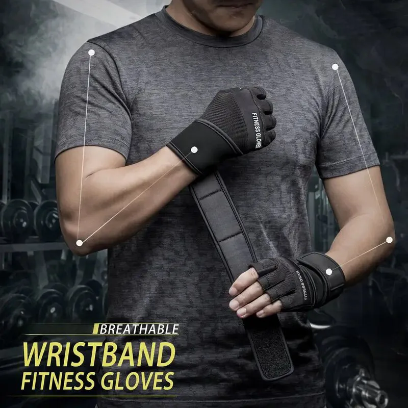 Fitnesshandschuhe mit Handgelenkwickelstütze für das Heben, Training und Liegestütze, Halbfinger-Fitnesshandschuhe, geeignet für Männer und Frauen