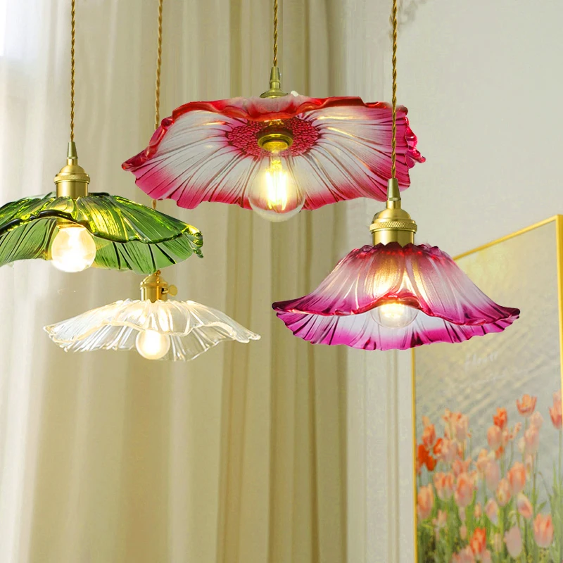 Vintage Pendel leuchten Blume Glas Hängelampen Home Decoration Beleuchtung Wohnzimmer Schlafzimmer Nachttisch Leuchte deckenleuchte kronleuchter pendelleuchte wohnzimmer deko hängelleuchte