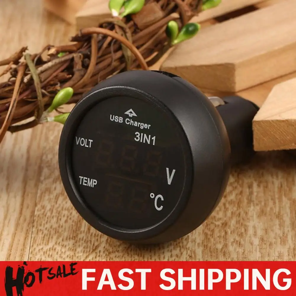 3-in-1 12/24 V Auto Auto LED Digital Voltmeter Messgerät Thermometer USB Ladegerät Monitor Display Aufladen für Telefon Tablet GPS