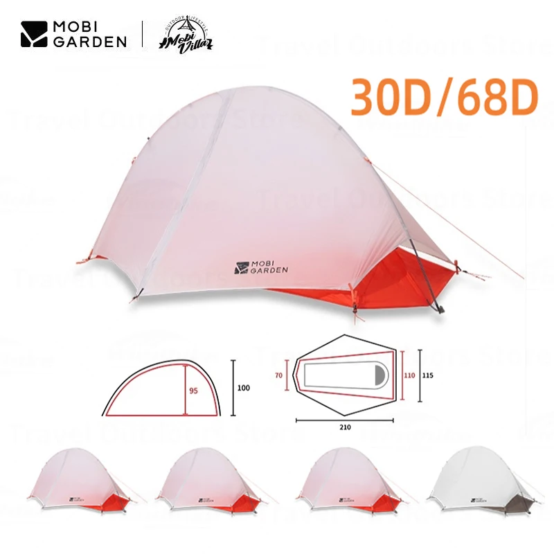 Mobi Garden 2025 Prime UL Campingzelt, 30D/68D Polyester, ultraleicht, 1–2 Personen, 3 Jahreszeiten Zelt, tragbares Outdoor-Wander- und Fahrradzelt Image