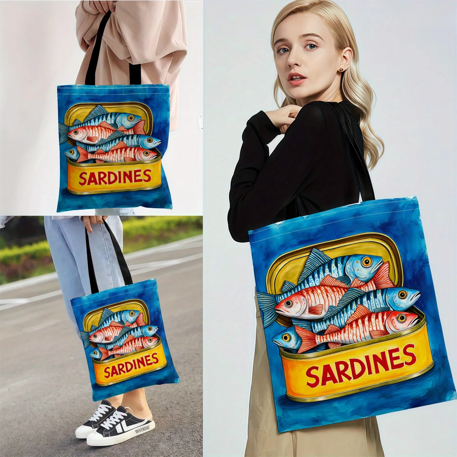 Damen-Tragetasche im Vintage-Stil, oben offen, Alltags-Umhängetasche in Blau, Rot, Gelb, leichte Polyester-Geldbörse für Damen