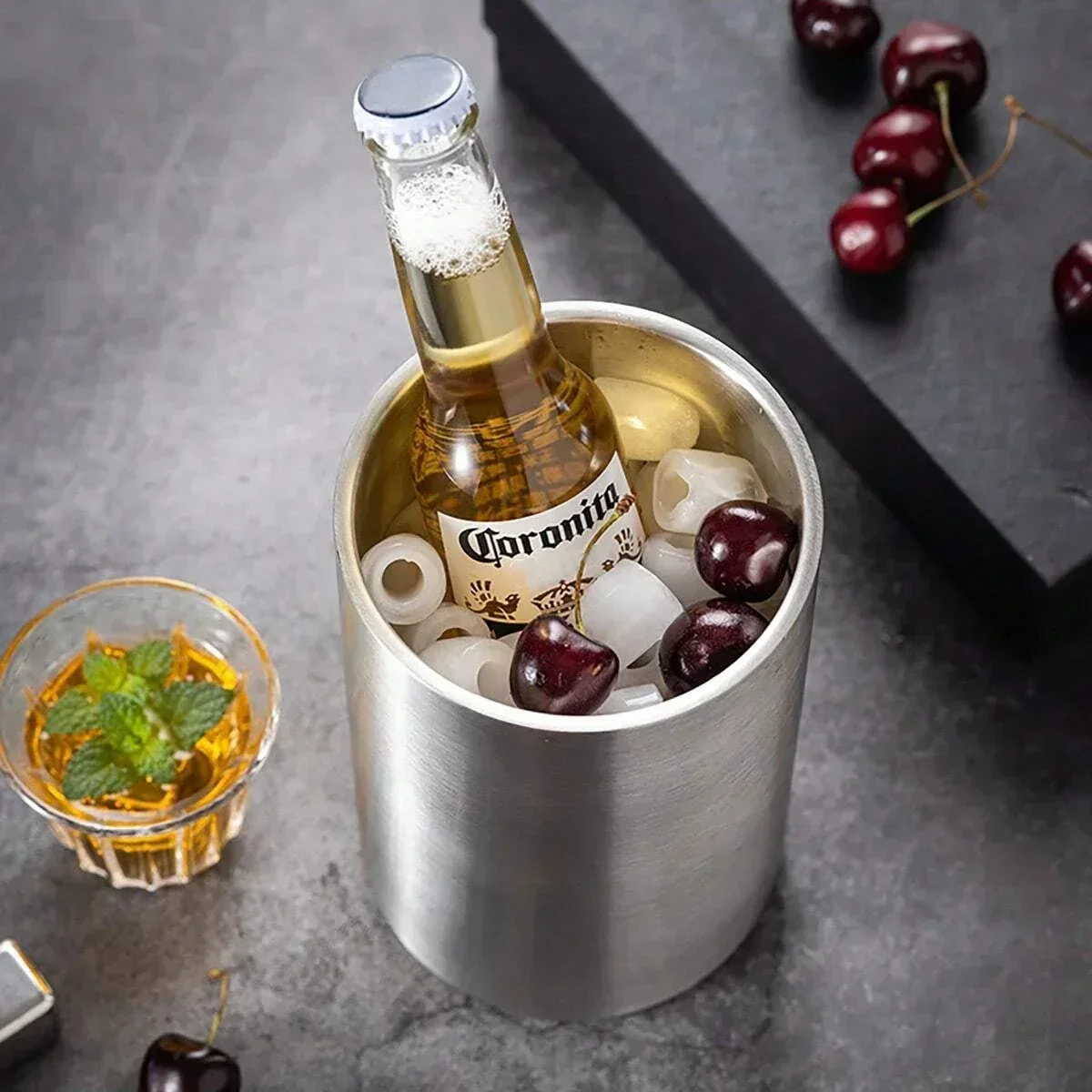 1pc-Edelstahl Eis Eimer Große Getränke Kühlung Eimer Wein und Bier Flasche Kühler Champagner Eimer Geeignet für Image