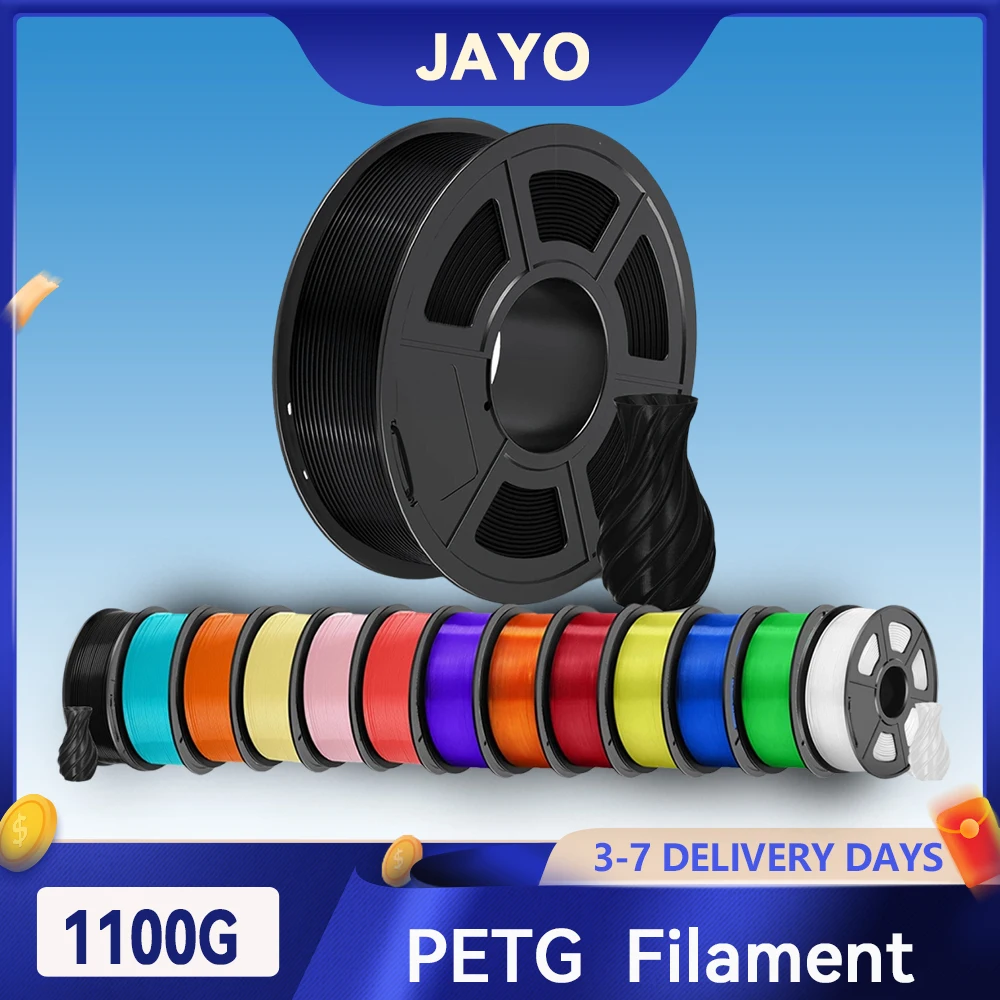 JAYO 3D PETG Filament 1,75 mm +/-0,02 mm 1100 g PLA Drucker Filament Ordentlich gewickeltes 3D-Druckmaterial für Bambu FDM 3D-Drucker Image