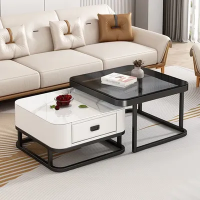 Modern luxury square glass slate coffee table simple TV cabinet small apartment household iron living room furniture