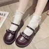 Flache Slipper für Damen, Frühling und Herbst, lässig, braun, schwarz, flacher Boden, weiches Leder, japanische JK-Mary-Janes, süße Lolita-Damenschuhe