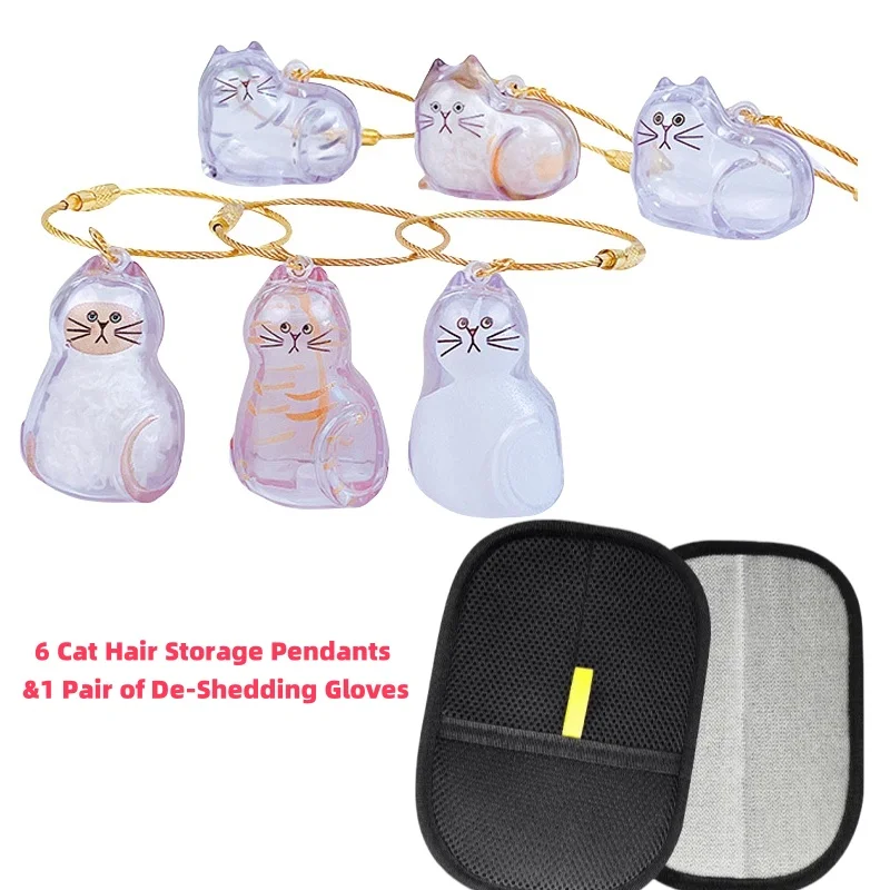 Haustier-Katzen-Enthaarungshandschuh, 2-Wege-Bürste, sanft und transparent, Haustier-Katzenhaar-Aufbewahrungsanhänger, lose Haare, Organizer, Schlüsselanhänger-Zubehör Image