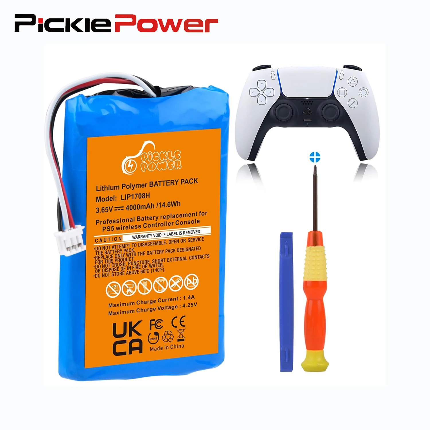 Pickle Power PS5-Controller-Akku, 4000 mAh LIP1708 Akku-Ersatz für Sony PlayStation 5 DualSense CFI-ZCT1W Controller Image