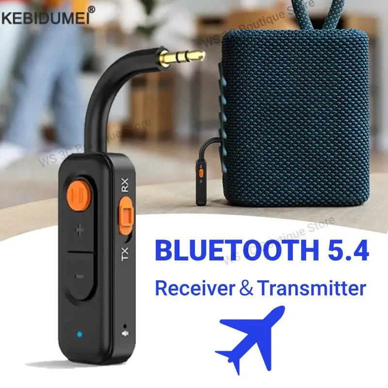 Bluetooth 5,4 Sender Empfänger 3,5 MM AUX Hifi Stereo Musik Wireless Audio Adapter Mit Mikrofon Für Auto Flugzeug TV PC kopfhörer Image