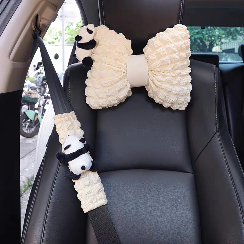 Neue Nette Cartoon Panda Universal Auto Hals Kissen Vier Jahreszeiten Weichen Puff Auto Sitz Kopfstütze Taille Unterstützung Auto Zubehör Decro Image