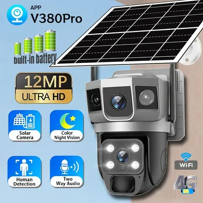 4G Solar Kamera HD 12MP 6K Outdoor Triple Screen CCTV Wasserdichte Nachtsicht Zwei-Wege Motion Tracking WiFi IP Kamera V380 PRO