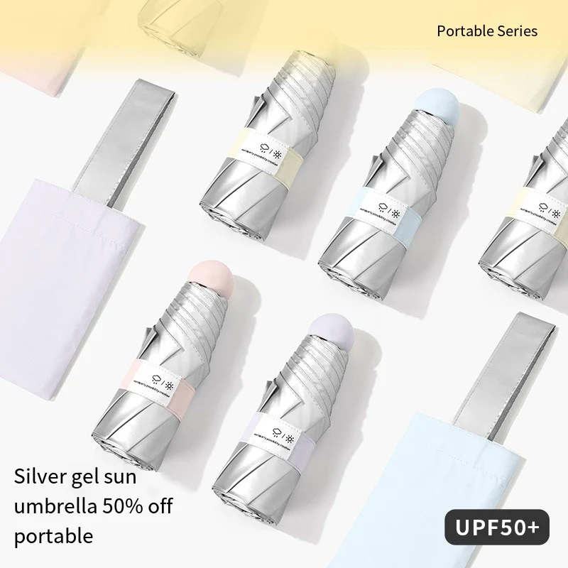 Titan Silber Regenschirm Kapsel Sonnenschirm Regenschirm Sonnenschutz UV-Schutz Kompakter und tragbarer Damen-Regenschirm mit doppeltem Verwendungszweck Image