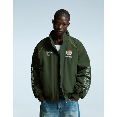 Bershka Embroidered Technical Jacket Men Xl Khaki