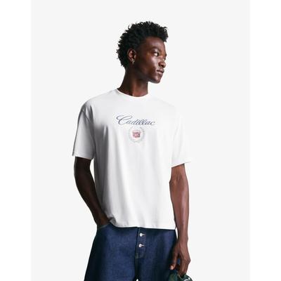 Bershka Short Sleeve Cadillac Print T-Shirt Men L White