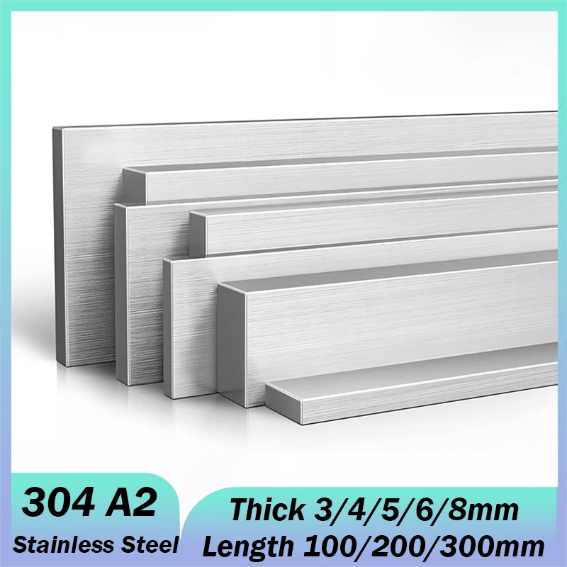 1 pz 304 A2 barra piatta in acciaio inossidabile piastra metallica larghezza striscia 10/15/20/25/30/40/50/60/80mm lunghezza 100/200/300mm di spessore 3/4/5/6/8mm