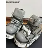 Y2k Subkultur Punk Gothic Dickbesohlte Muffin Schuhe Schwerindustrie Nieten Japanische Original Süße und Coole Mädchen Lederschuhe
