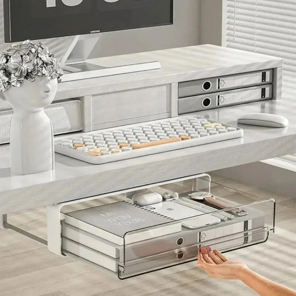 Transparente Schublade unter dem Schreibtisch, Organizer, versteckte Untertischschubladen, Haushalt, Haushalt, ausziehbar, ohne Aufbewahrungsbox