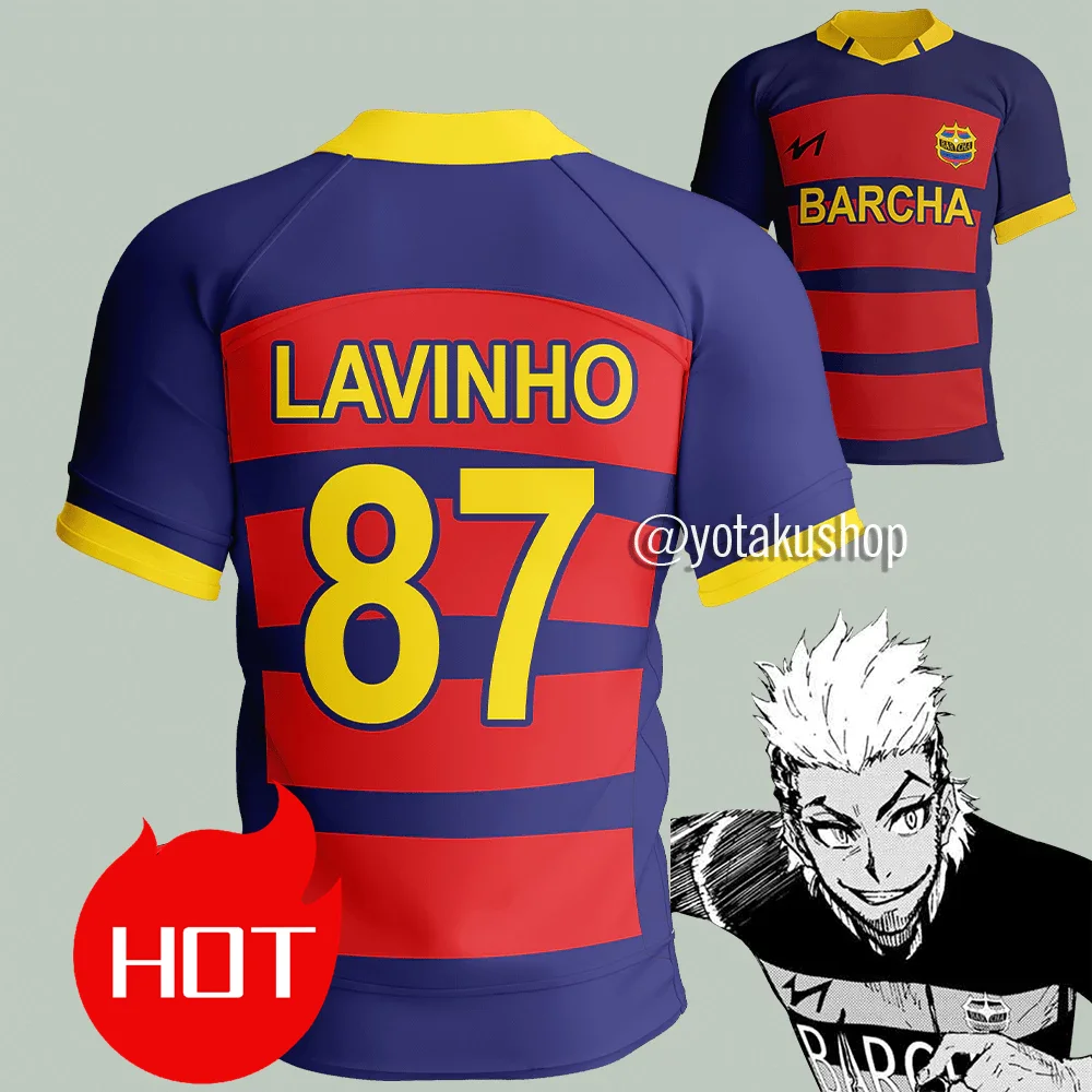 Blue Lock FC Barcha Bunny Iglesias 19 Lavinho 87 Anime Cosplay hommes col en v maillot à manches courtes T-shirt hauts mode T-shirt personnalisé