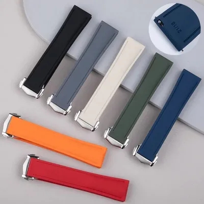 Fit For Cartier Tank Santos Omega Swatch Universal 20mm 21mm 22mm FKM Rubber Quick Release Watch Strap With Omega Folding Buckle