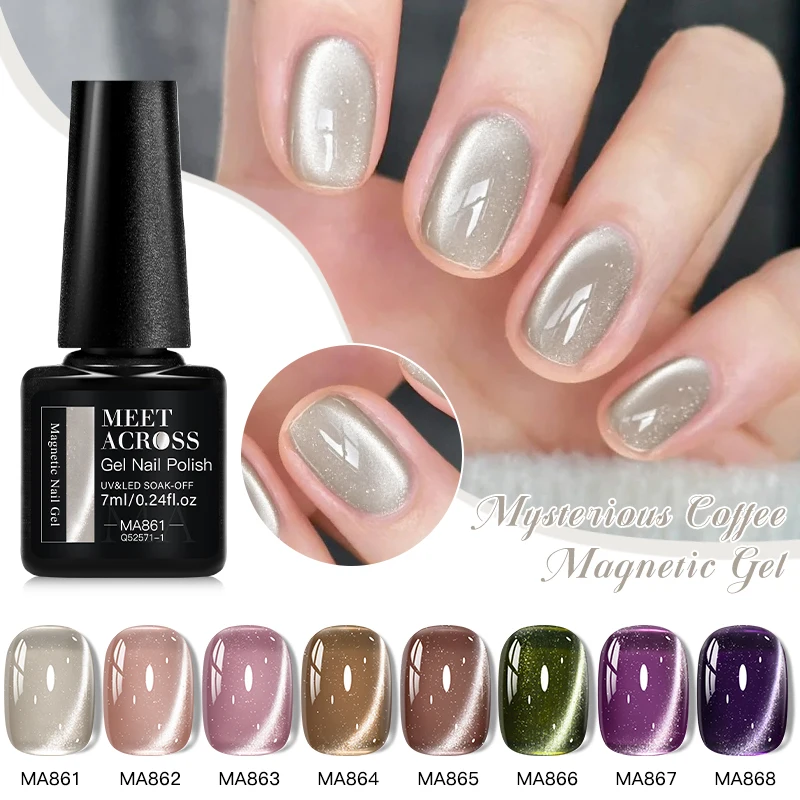 MEET ACROSS 7 ml Mysterious Coffee Magnetisches Gel-Nagellack-Set Rosa UV-LED Soak Off Gel-Lack Kristall-Katzenaugen-Gellack Image