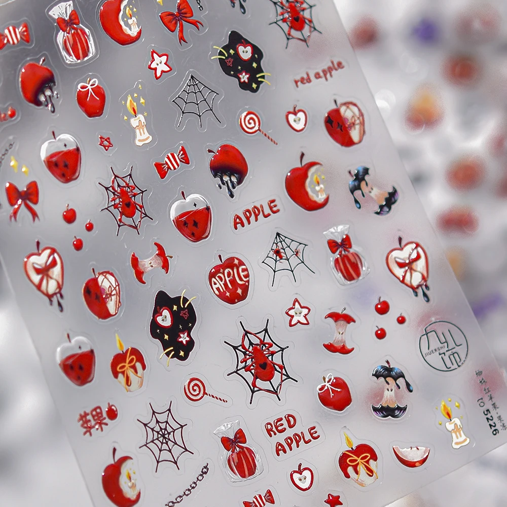 Vampir rote Spinnen Gothic Halloween 5D Nail Art Aufkleber Hexe Äpfel Glow Kerzen elegante Schleife Stern festliche Maniküre Aufkleber