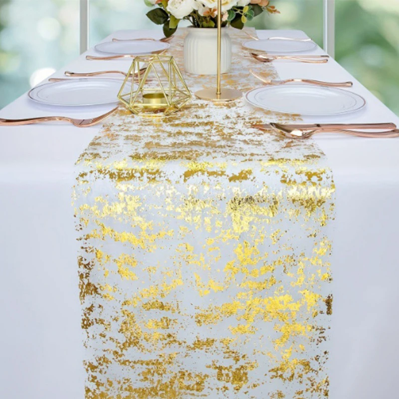 1pc Gold Glitter tisch flagge Hochzeit tisch flagge tischdecke Geburtstag party tisch dekoration mesh heißer folie tisch flagge Image
